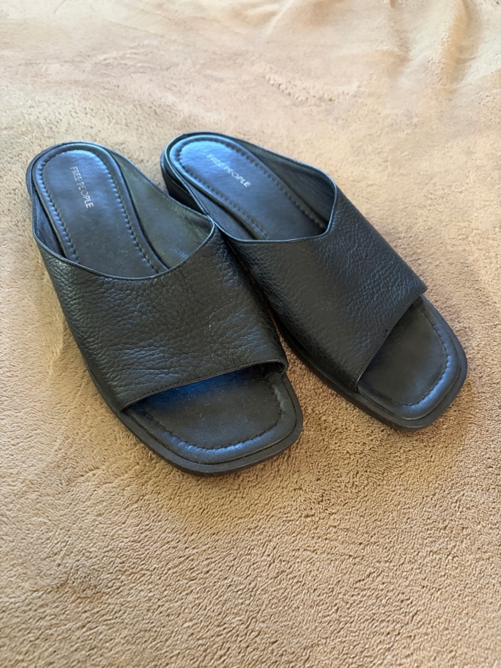 Free People Women’s Black Slide Asymmetrical Leather Sandals